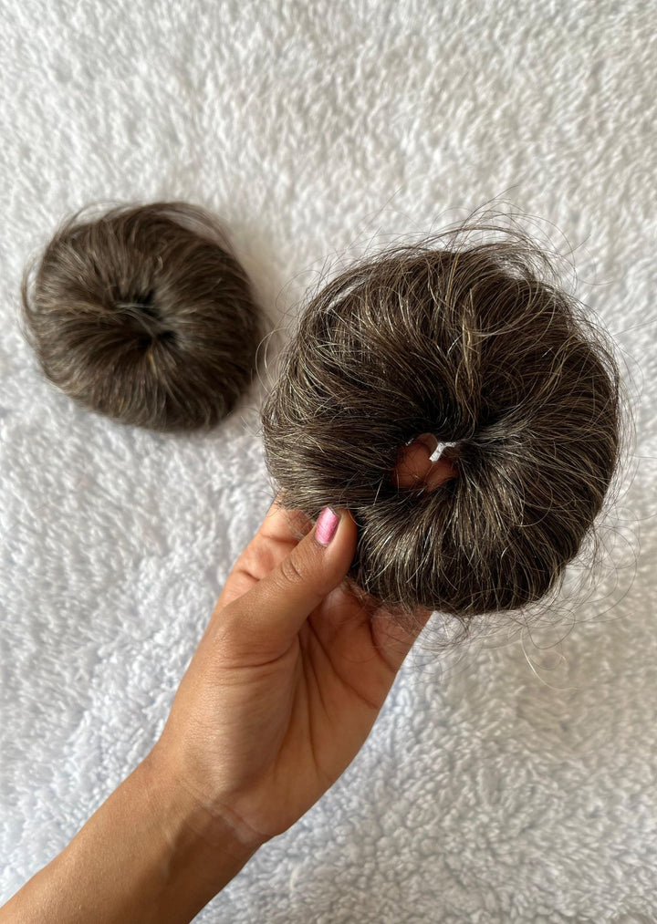 Salt & Pepper Messy Hair Bun