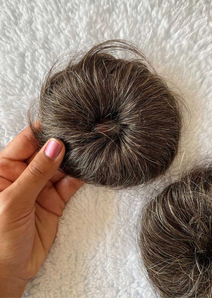 Salt & Pepper Messy Hair Bun