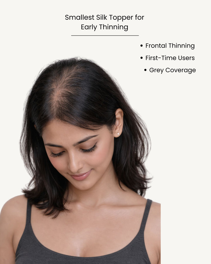 Smallest silk hair topper for a woman with a frontal thinning hair issue 
