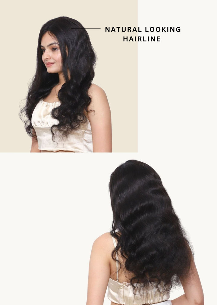 medium-length full-head human Hair Wig with natural looking hairline