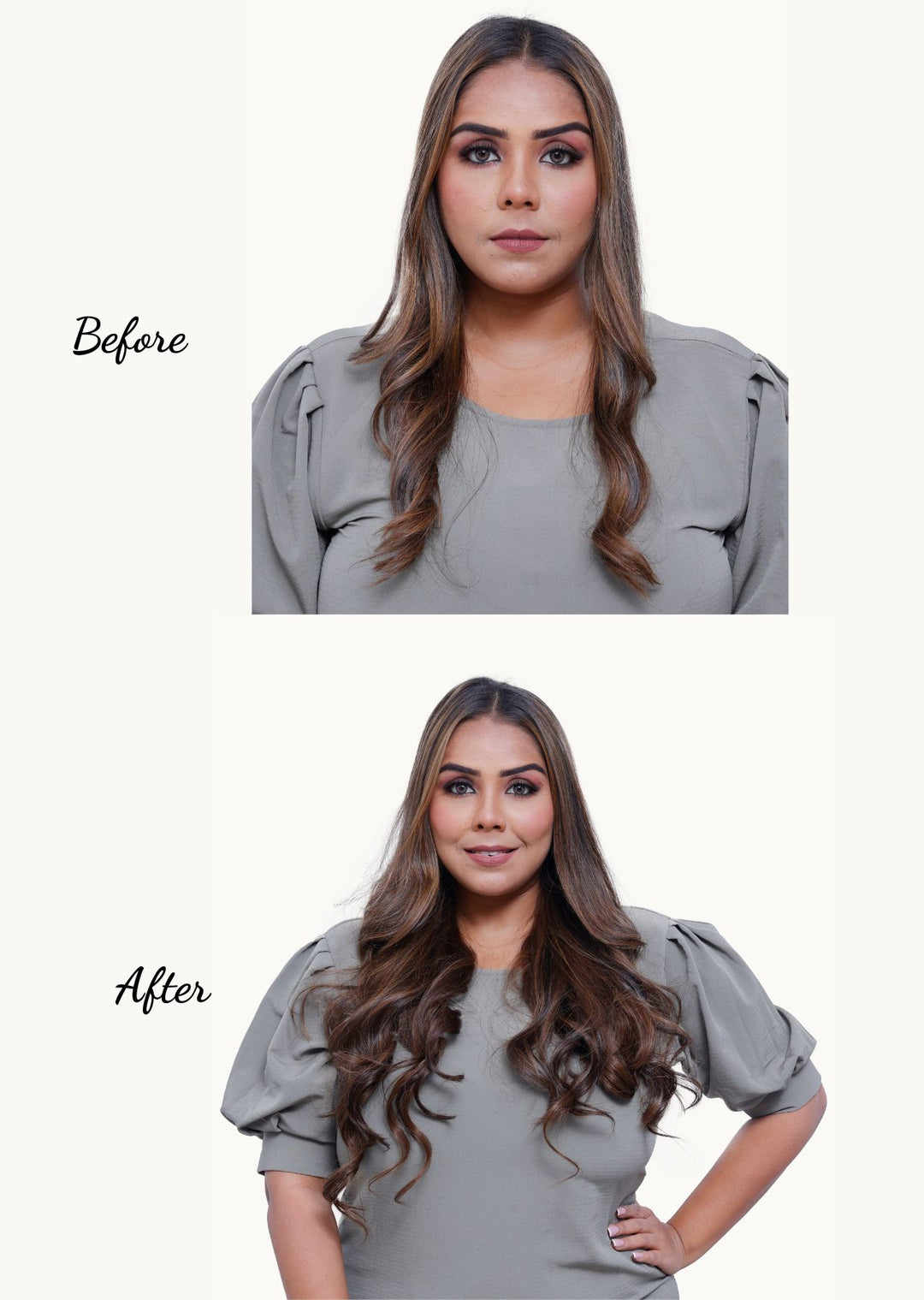Before and After using tape in hair extensions