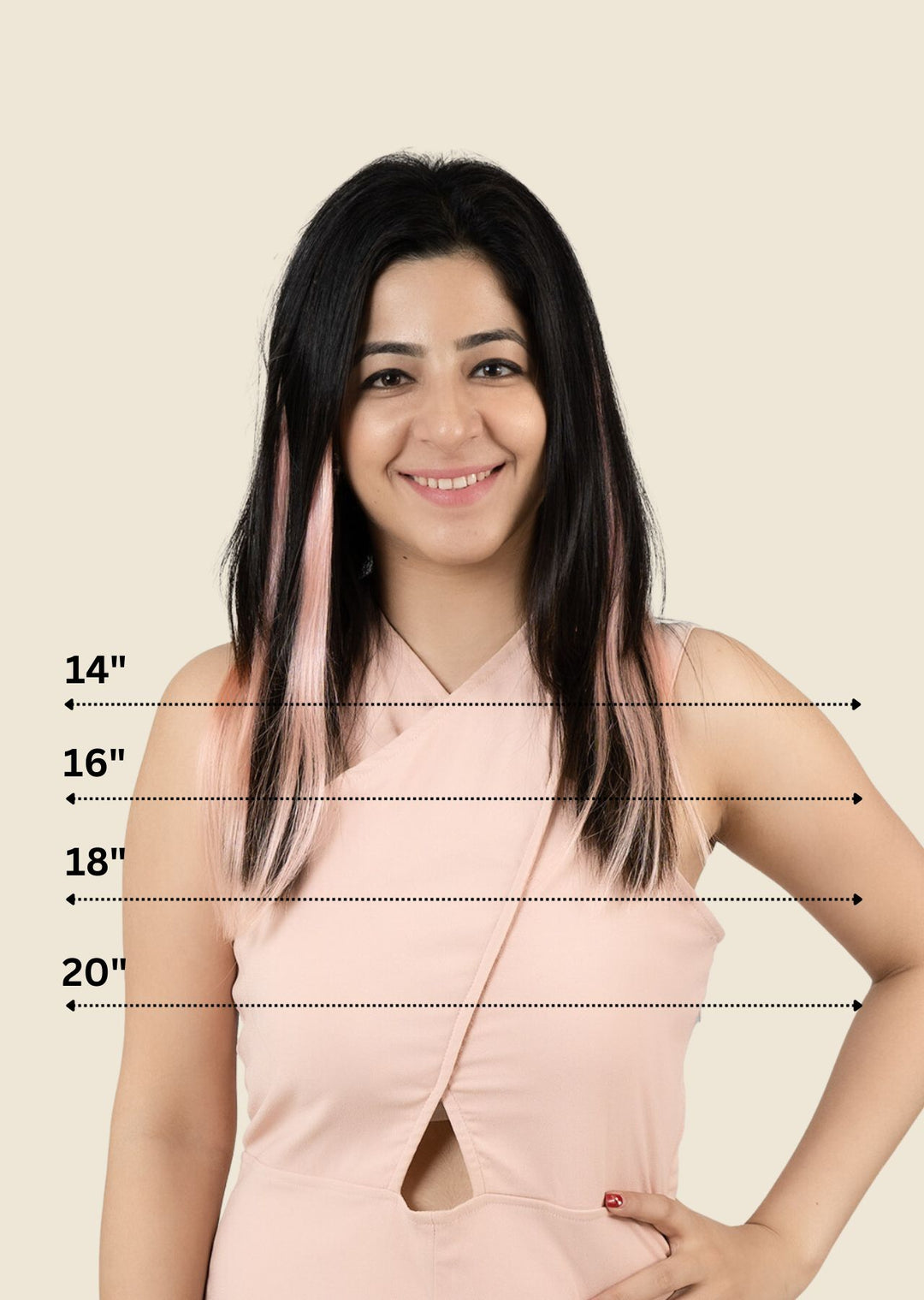 Length chart for Bubble Gum Pink Hair Strands